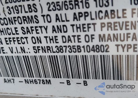 2005 Honda Odyssey Ex-L из США, поврежденный, VIN 5FNRL38735B104802